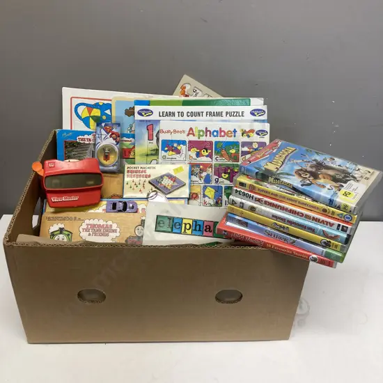 Assorted Jigsaw Puzzles, DVD's, View-Master With Disc, Superman Bouncing Ball Etc